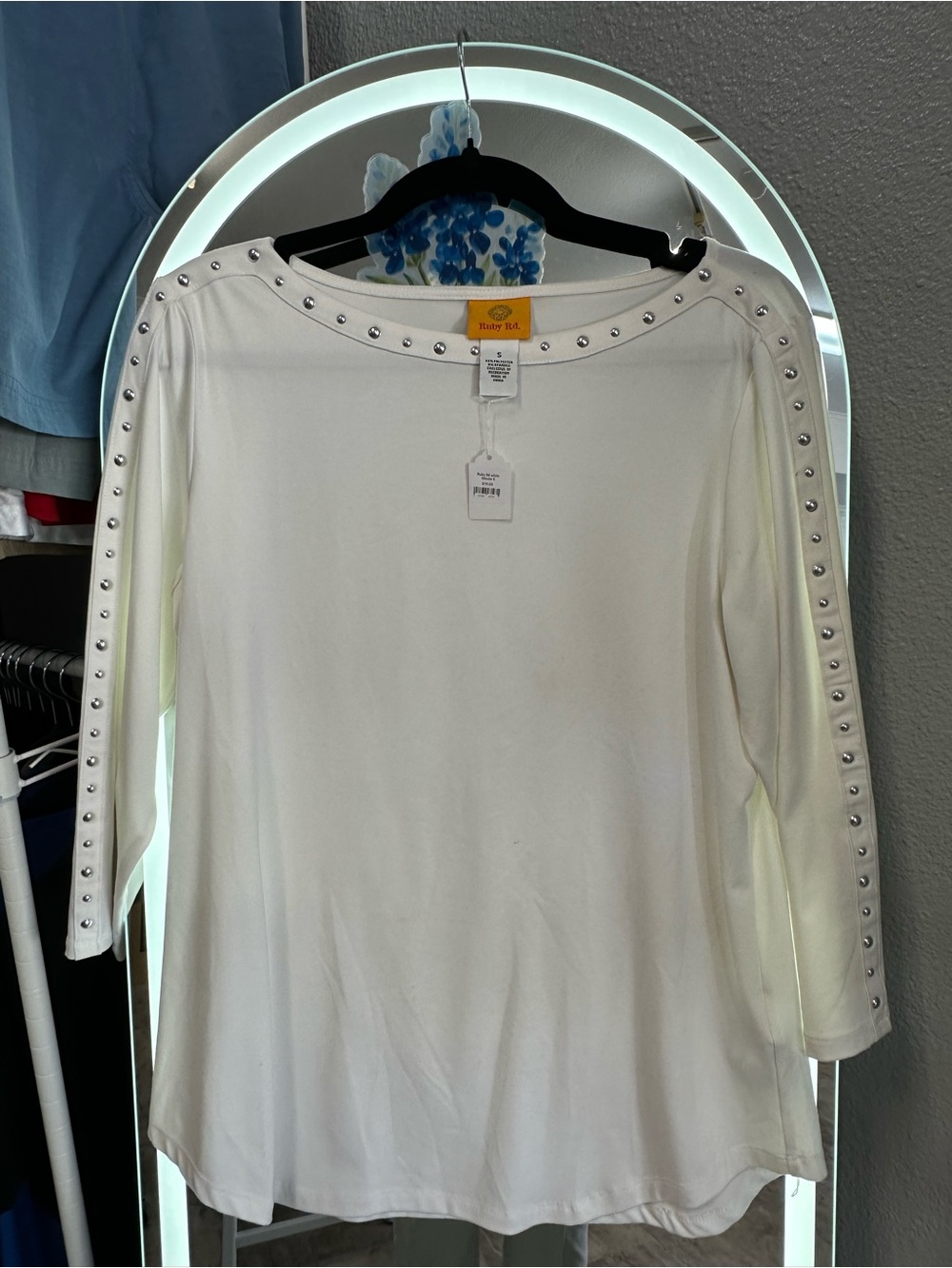 Ruby Rd. Cream Stud-Trim Boatneck Tunic